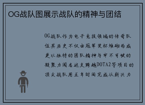 OG战队图展示战队的精神与团结