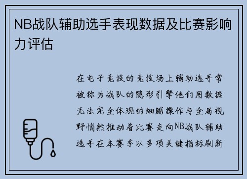 NB战队辅助选手表现数据及比赛影响力评估